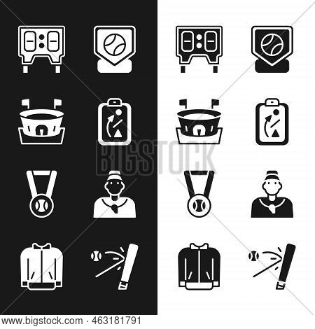 Set Planning Strategy, Baseball Arena, Mechanical Scoreboard, Base, Medal With Baseball, Coach, Bat 