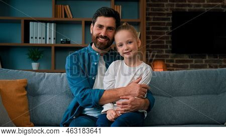 Portrait Caucasian Daughter And Father Happy Smiling Two Generations Of Family Adult Single Daddy Hu