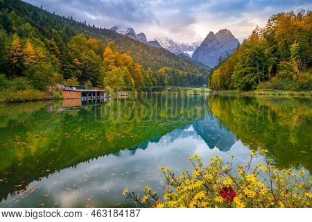 Riessersee And Zugzpitze At Autumn, Garmisch-partenkirchen, Bavaria