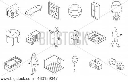 Childrens Room Icons Set. Isometric Set Of Childrens Room Vector Icons Outline Thin Lne Isolated On 