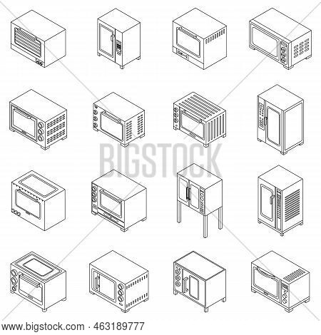 Convection Oven Icons Set. Isometric Set Of Convection Oven Vector Icons Outline Thin Lne Isolated O