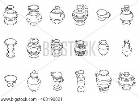 Amphora Icons Set. Isometric Set Of Amphora Vector Icons Outline Thin Lne Isolated On White