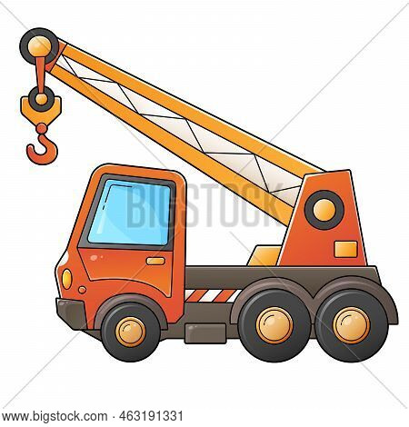 Cartoon Big Truck Crane. Construction Vehicles. Colorful Vector Illustration For Children.