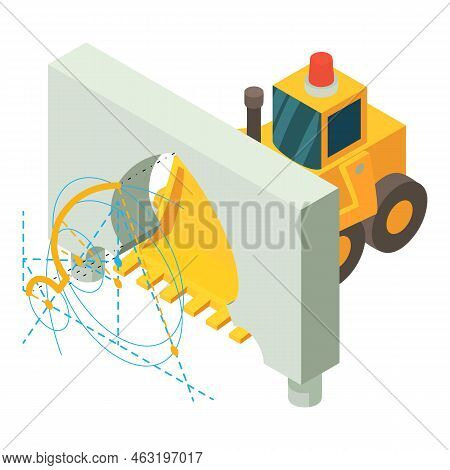 Construction Arch Icon Isometric Vector. Arch Project And Construction Bulldozer. Designing, Buildin