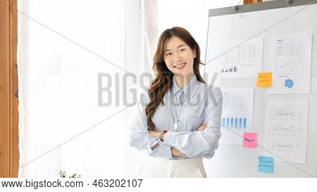 Office worker with a beautiful Asian woman in a private office, Daily routine of office workers, Wel