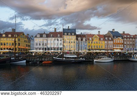 Copenhagen, Denmark. October 2022.  The Colorful Houses Of The 17th And 18th Centuries On The Nyhavn