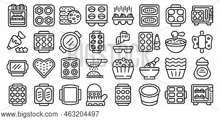 Bakeware Icons Set Outline Vector. Mould Silicon. Baking Cook