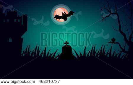 Halloween Hunted Witch House Background Flat Illustration