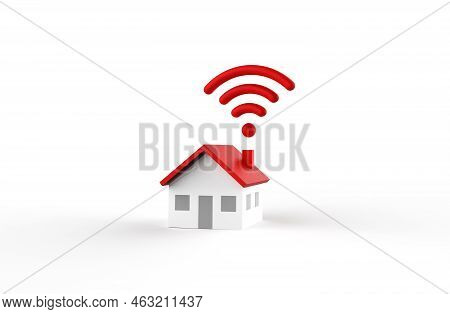 Wifi And House Icon Isolated On White Background. 3d Rendering.