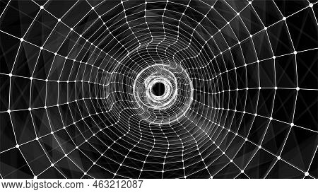 Abstract Sci-fi Black Tunnel. Wormhole Absorbs Cyberspace. 3d Portal. Vector Uturistic Fantasy High-