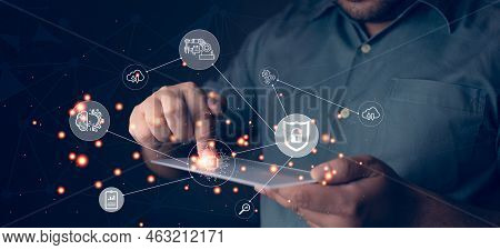 Man Working With Digital Transformation Change Management And Internet Of Things. Digital Transforma