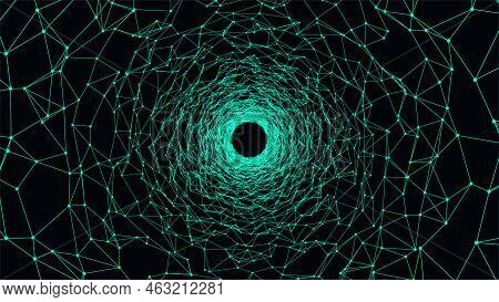 Abstract Sci-fi Blue Tunnel. Wormhole Absorbs Cyberspace. 3d Portal. Vector Uturistic Fantasy High-t
