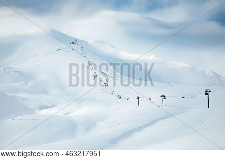 Minimalistic Ski Resort View With Chairlift, Arkhyz, Russia