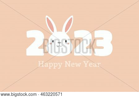 2023 Lunar, Chinese, Japanese New Year Kawaii Funny Rabbit Face, Typography. Cute Eastern Zodiac Sig