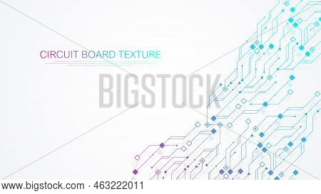 Modern Technology Circuit Board Texture Background Design. Waves Flow. Quantum Explosion Technology.