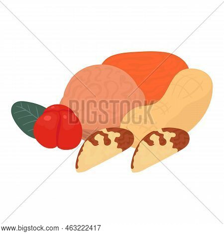 Nut Food Icon Isometric Vector. Cashew, Barbados Cherry. Organic Nutrition, Protein Food