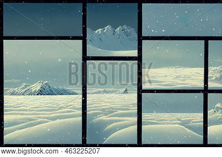 Winter Arctic Landscape. Snowcovered Tundra. Snowy Ground Surface. Cold