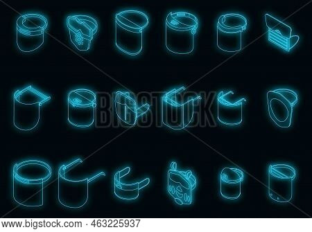 Face Shield Icons Set. Isometric Set Of Face Shield Vector Icons Neon Color On Black