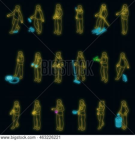 Careless Person Icons Set. Isometric Set Of Careless Person Vector Icons Neon Color On Black