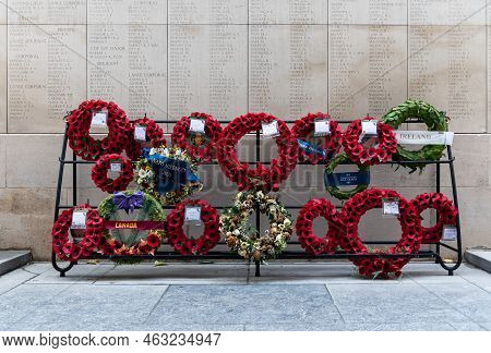 Ieper, West Flanders Region - Belgium - 07 15 2021 Memorial And Flower Garland