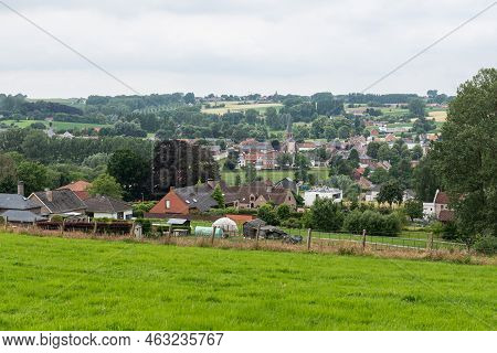 Michelbeke, Brakel, Flanders Region -  Belgium - 07 14 2021 - Landscape View Over The Rural Village 
