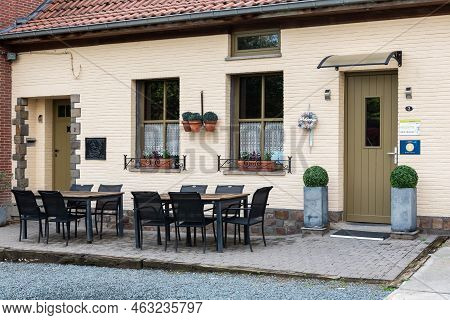 Denderwindeke, Ninove, East Flemish Region - Belgium - 07 14 2021 Terrace Of A Country Side Bed And 
