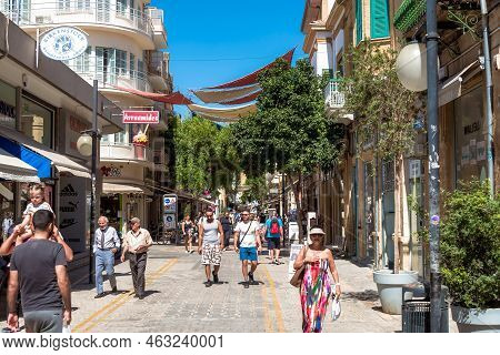Nicosia, Cyprus - October 24, 2022: People Walking On Ledra Street, A Major Shopping Thoroughfare In