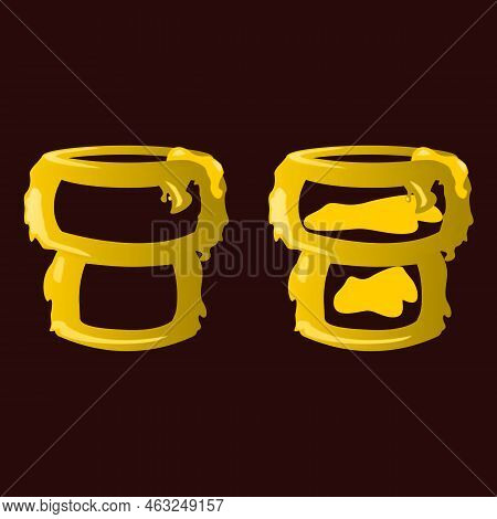 Basket Icon Or Two Honey Kegs. Spreading Honey. Honey Lines. Vector