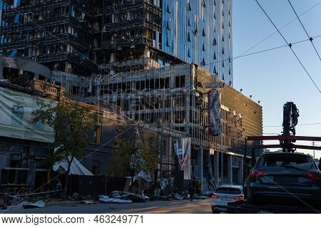 Kyiv, Ukraine - 10.10.2022. Russia's Military Aggression Against Ukraine. Business Center 101 Tower 