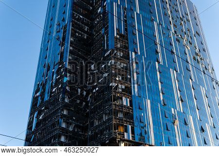 Kyiv, Ukraine - 10.10.2022. Russia's Military Aggression Against Ukraine. Business Center 101 Tower 