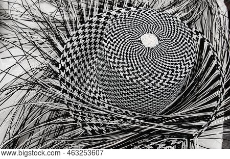 An Authentic Ecuadorian Handmade Panama Hat Or Paja Toquilla Hat, Weaving From Black And White Straw