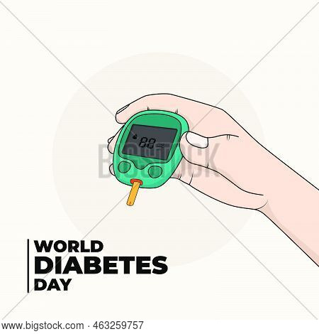 World Diabetes Day Template With Hand Gripping The Glucometer In Cartoon