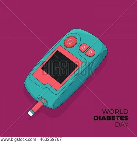 Glucometer In Cartoon Design With Green And Orange Concept