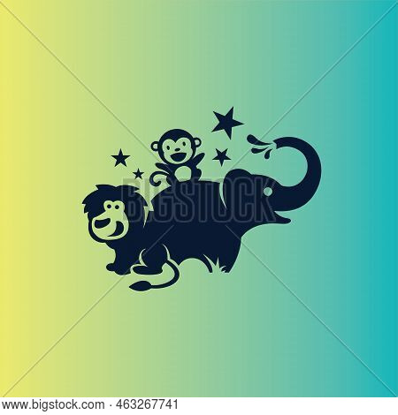 Animal Kids Cute Logo, Lion Monkey And Elephant, Jungle Animal Logo