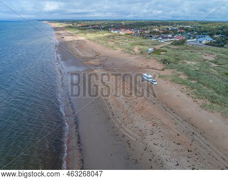 Caravan Campig Beautiful Landscape Beach Sand Dunes Near Melbystrand Laholm Sweden Coast Outdoor Lif