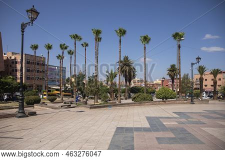 Beni Mellal, Morocco - Oct 11, 2022: Square In The Urban Center Of The Town Of Beni Mellal Full Of P