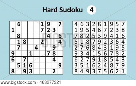 Sudoku Game With Answers. Hard Complexity. Simple Vector