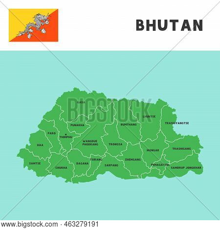 Province Name In Bhutan Map And Flag Vector