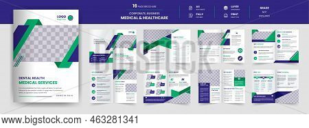16 Page Medical Brochure Template, Healthcare Annual Report, Hospital Business Profile Cover Design