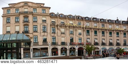 Munich, Germany - July 4, 2011 : Panorama Of North Side Shopping Mall At Karlsplatz (stachus) With P