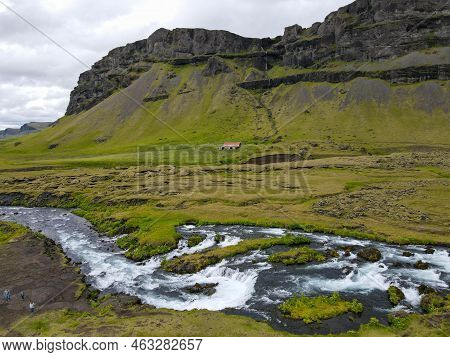 Drone View At Fossalar Waterfall In Iceland