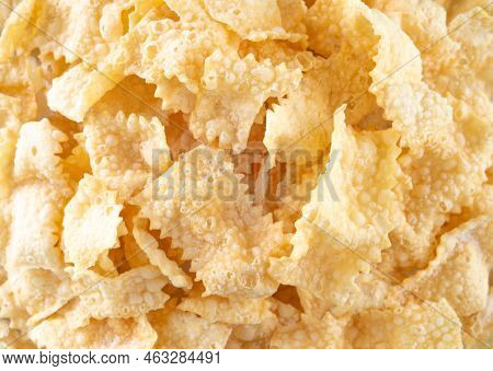 Sfrappole Or Chiachiere Or Angel Wings . Italian Carnival And Typical Food. Traditional Sweet Crisp 