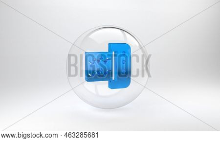 Blue Seismograph Icon Isolated On Grey Background. Earthquake Analog Seismograph. Glass Circle Butto