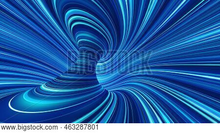 Abstract Art Background. Techno Cyber Jet 3d Illustration. Funnel Of Big Data Strings