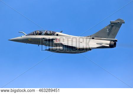 French Air Force Dassault Rafale Fighter Jet In Flight. The Netherlands - April 19, 2018