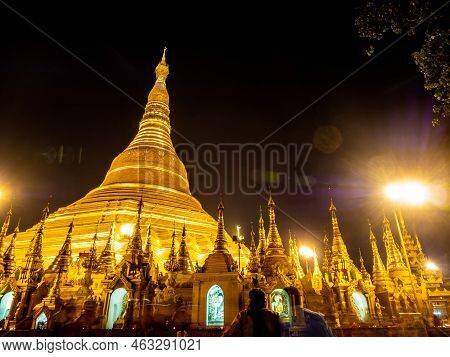 The Golden Pagodas And Mondops Are Illuminated In The Light Of The Night