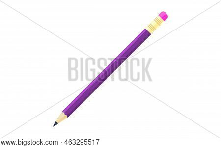 Blue Pencil Vector Illustration. Cartoon School Writing Tool, Ink Pen, Mechanical Pencils On White B