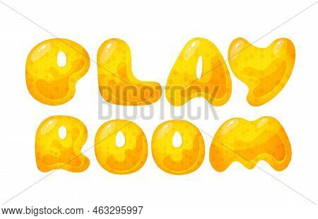 Kids Zone Vector Cartoon Banner. Honey Letters For Childrens Playroom Decoration. Sign For Childrens