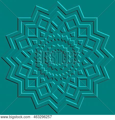 Embossed 3d Round Zigzag Mandala Pattern. Emboss Relief Vector Background. Textured Backdrop. Surfac