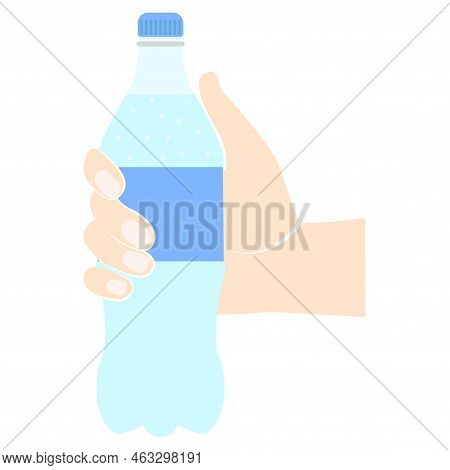 Icon Bottle Of Water Hold In Hand. Water In Plastic Tarre Pictogram. Vector Flat Design. Isolated On